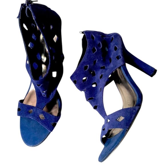 Steve Madden Blue Suede Cutout Caged Heels - Picture 1 of 8